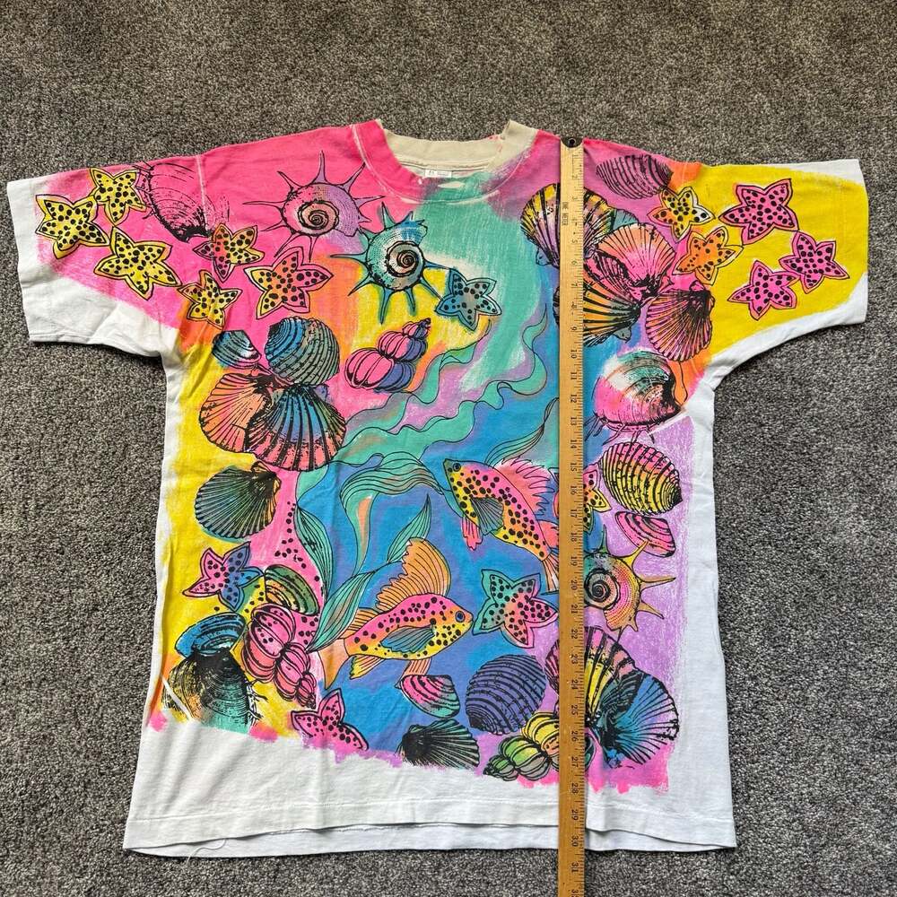 Vintage 90s Marine Life All Over Print T Shirt XL Made USA Single Stitch Fish Sh - Picture 6 of 6